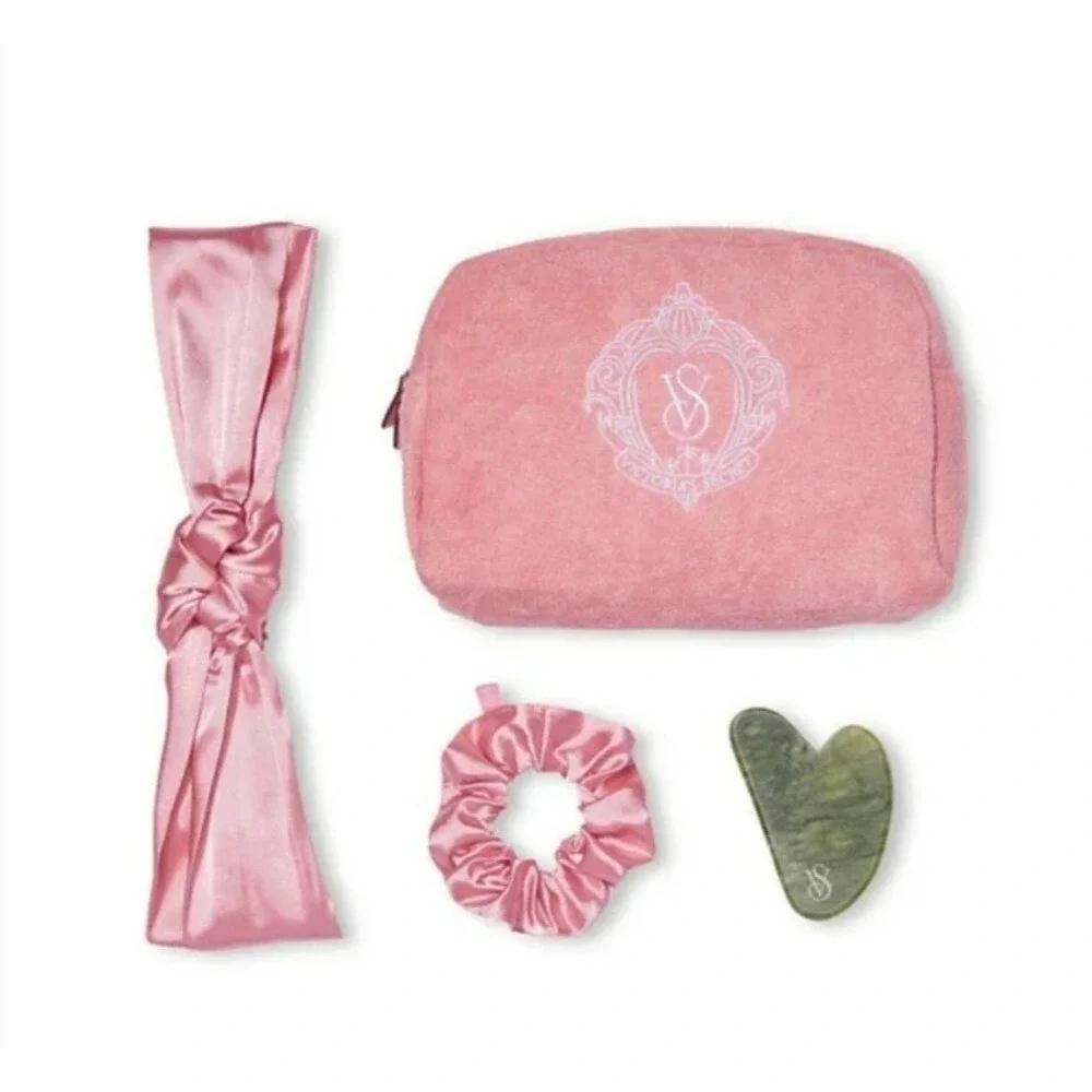 Victoria Secret Spa Set Womens OS Pink Terry Bag Gua Sha Headband Scrunchie